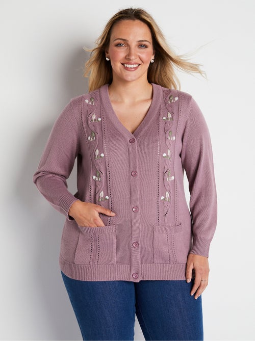 Gilet long boutonné brodé perlé col V - Afibel - Kiabi