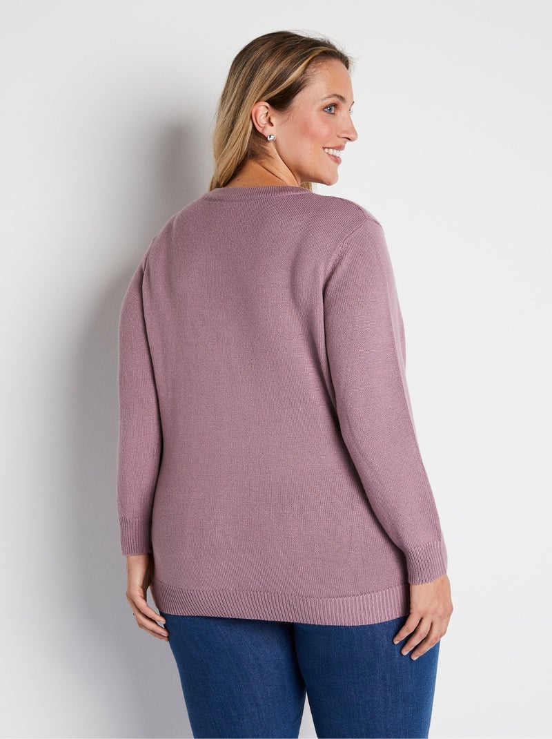 Gilet long boutonné brodé perlé col V - Afibel Violet - Kiabi