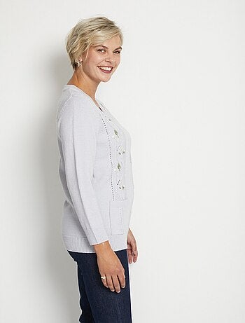 Gilet long boutonné brodé perlé col V