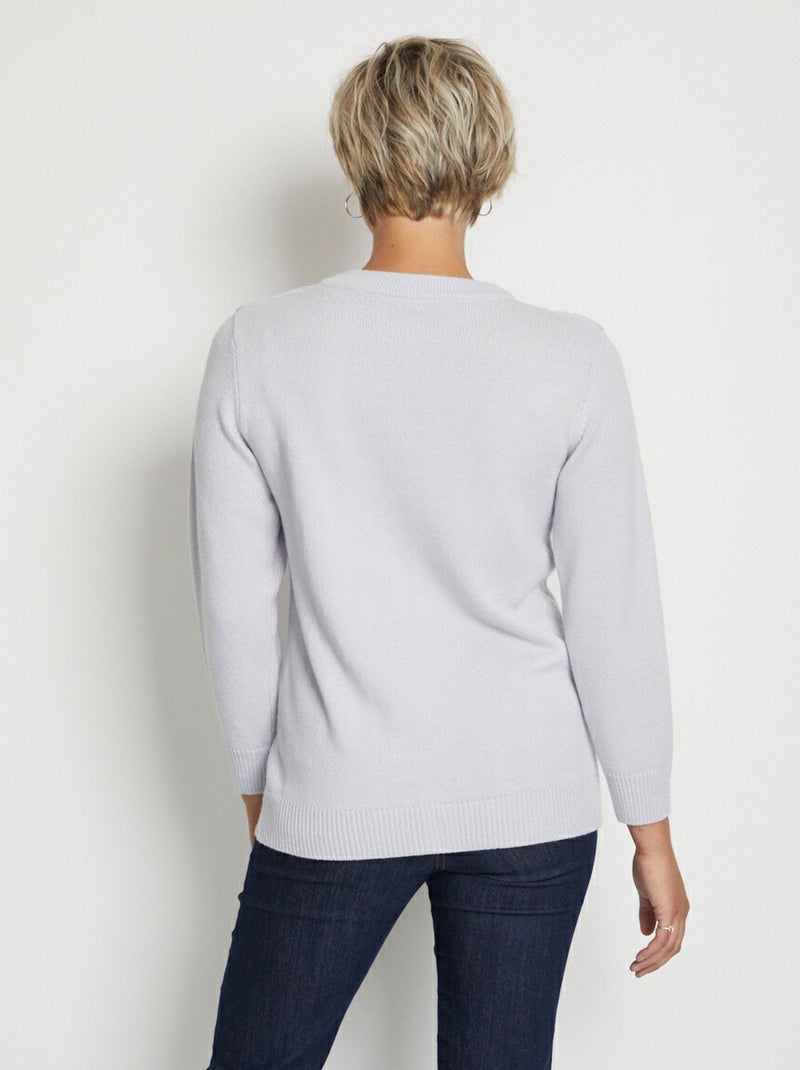 Gilet long boutonné brodé perlé col V Argent - Kiabi