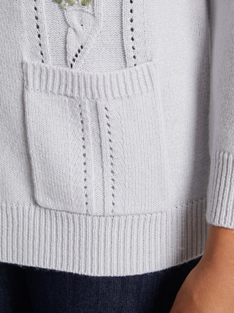 Gilet long boutonné brodé perlé col V Argent - Kiabi