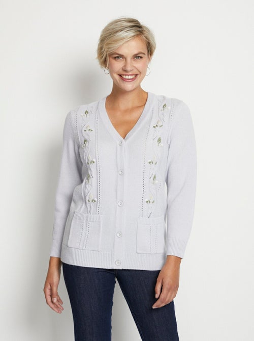 Gilet long boutonné brodé perlé col V - Kiabi