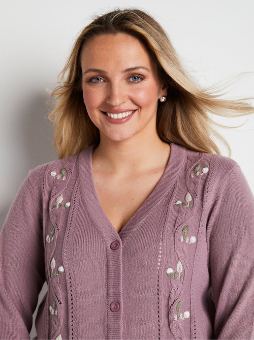 Gilet long boutonné brodé perlé col V - Kiabi