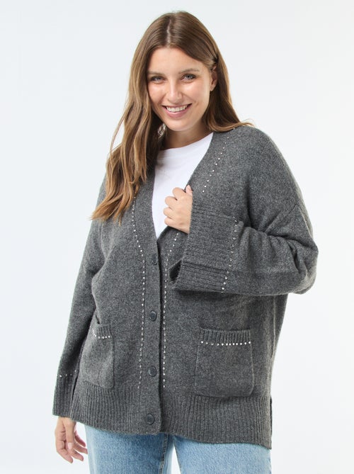 Gilet long boutonné 'Only Carmakoma' avec clous fantaisies - Kiabi