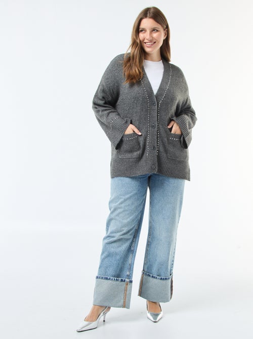 Gilet long boutonné 'Only Carmakoma' avec clous fantaisies - Kiabi