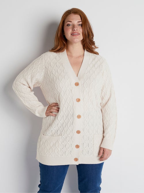 Gilet long boutonné torsades col V - Afibel - Kiabi