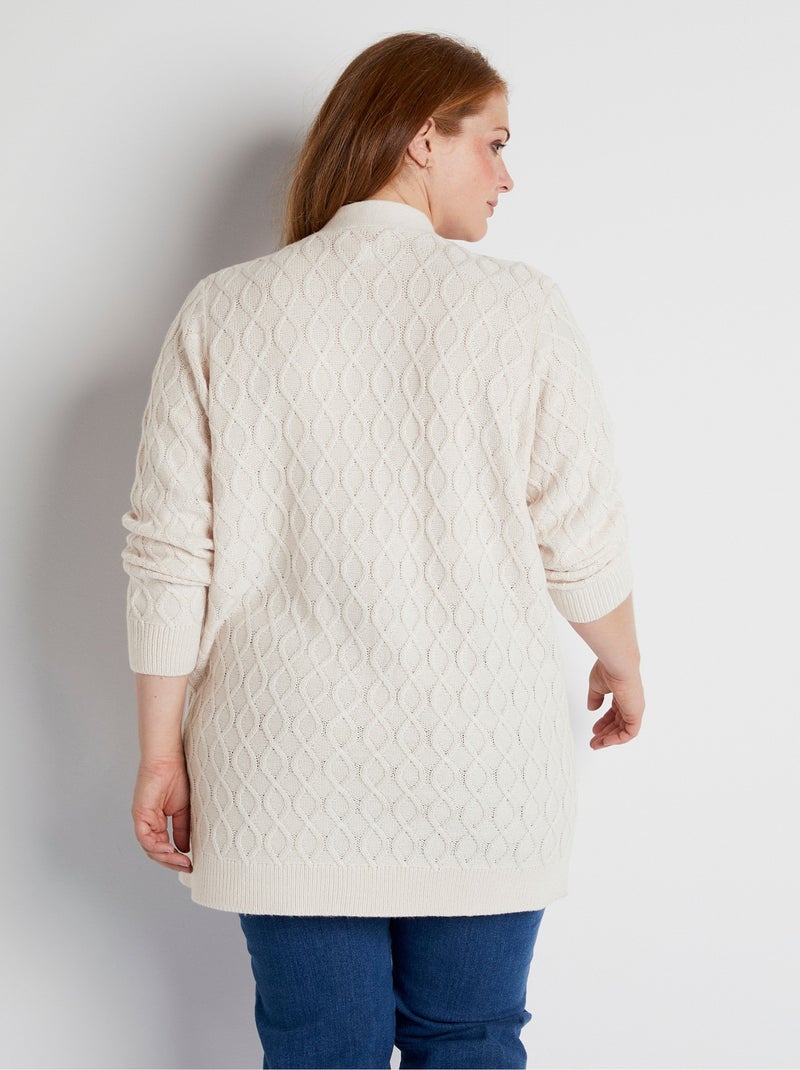 Gilet long boutonné torsades col V - Afibel Ecru - Kiabi