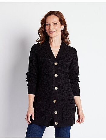 Gilet long boutonné torsades col v - afibel