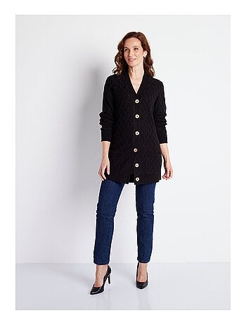 Gilet long boutonné torsades col v - afibel