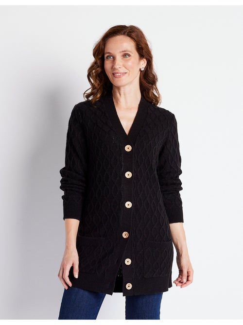 Gilet long boutonné torsades col v - afibel - Kiabi Gilet long boutonné torsades col v - afibel - Kiabi