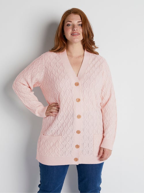 Gilet long boutonné torsades col V - Afibel - Kiabi
