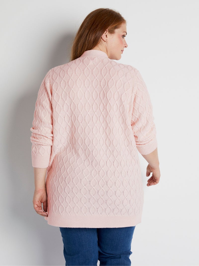 Gilet long boutonné torsades col V - Afibel Rose - Kiabi