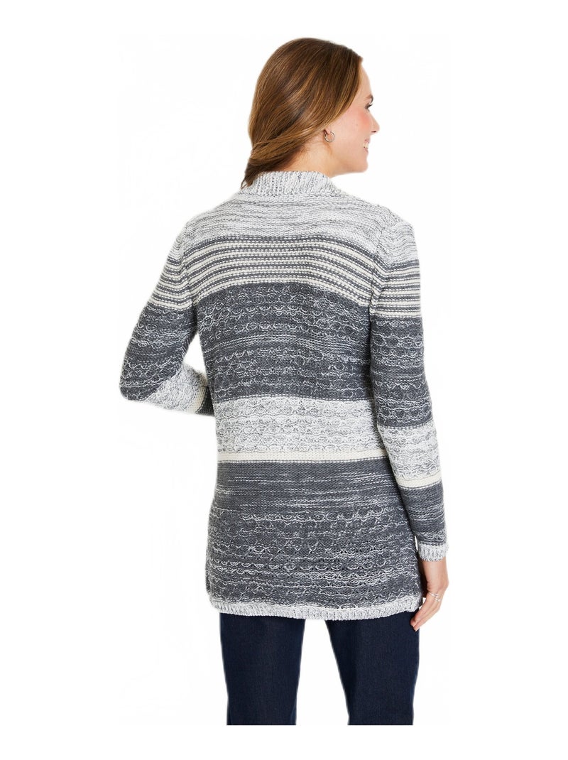 Gilet long chiné rayé bord à bord - Afibel Gris Ecru - Kiabi