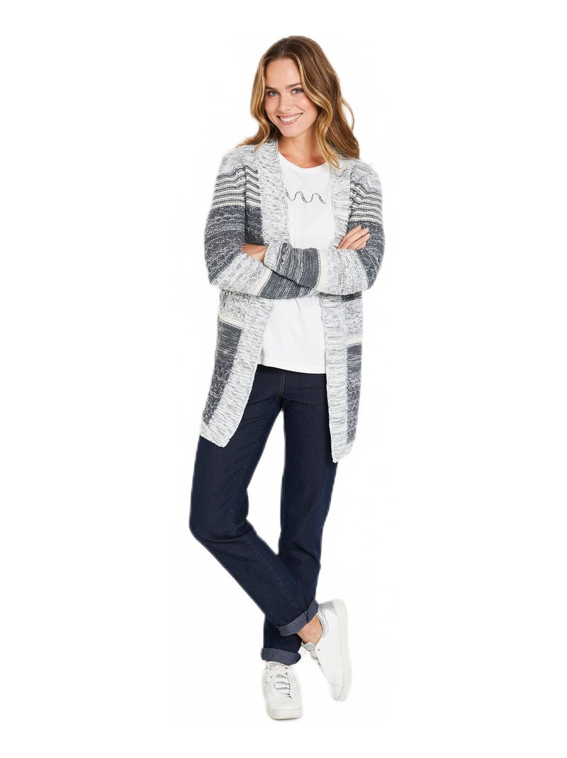 Gilet long chiné rayé bord à bord - Afibel Gris Ecru - Kiabi