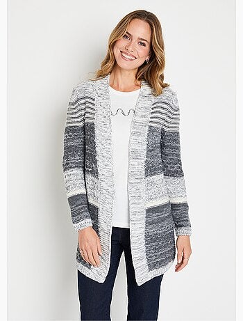 Gilet long chiné rayé bord à bord