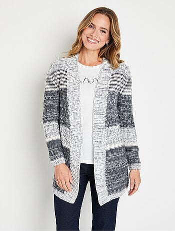 Gilet long chiné rayé bord à bord