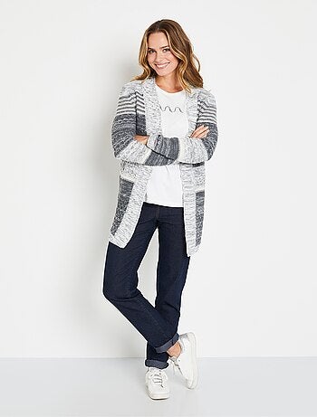 Gilet long chiné rayé bord à bord