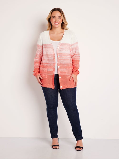 Gilet long col V boutonné coton - Kiabi