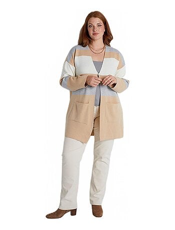 Gilet long col V jacquard rayé