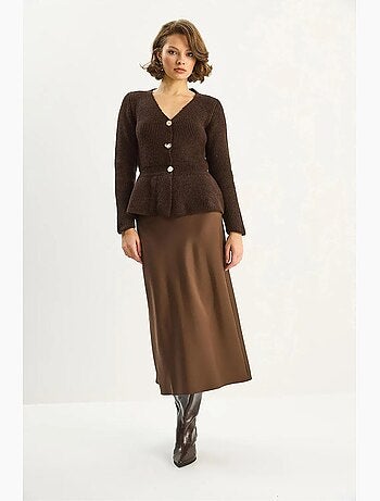 Gilet long côtelé à manches longues et col en v avec boutons lucci