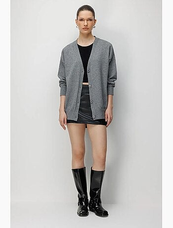 Gilet long côtelé avec col en v et fermeture boutonnée mixray