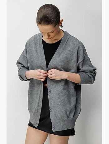 Gilet long côtelé avec col en v et fermeture boutonnée mixray