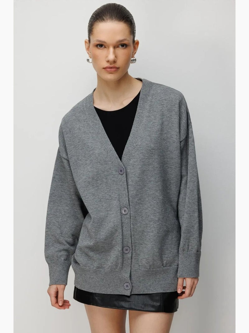 Gilet long côtelé avec col en v et fermeture boutonnée mixray Gris foncé - Kiabi