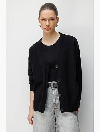 Gilet long côtelé avec col en v et fermeture boutonnée mixray