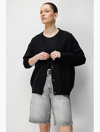 Gilet long côtelé avec col en v et fermeture boutonnée mixray