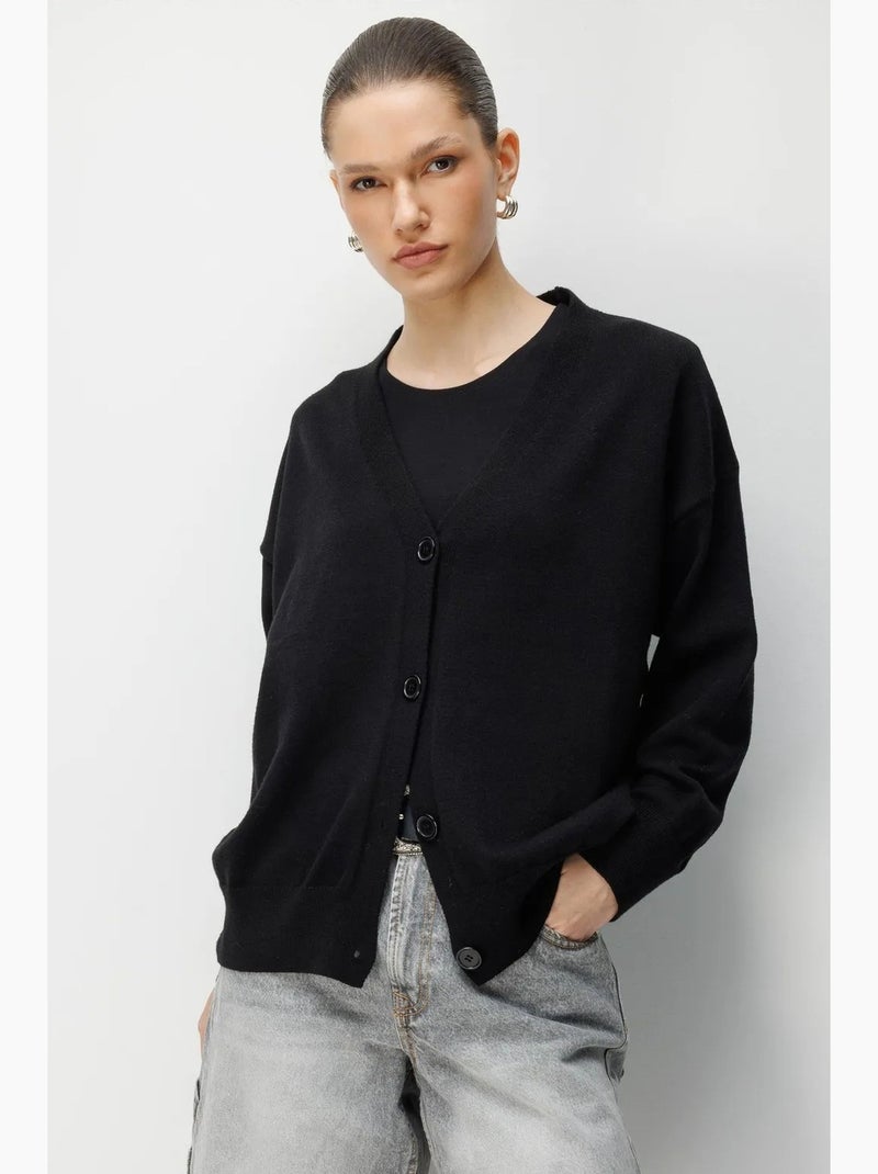 Gilet long côtelé avec col en v et fermeture boutonnée mixray Noir - Kiabi