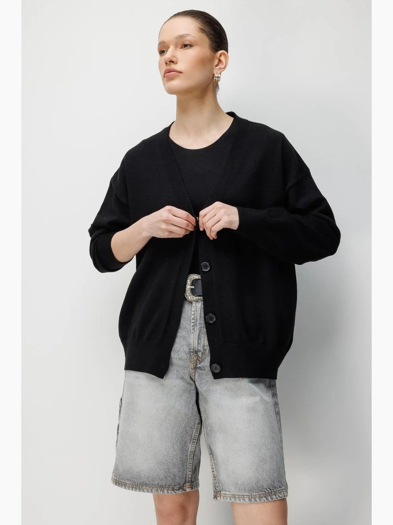 Gilet long côtelé avec col en v et fermeture boutonnée mixray Noir - Kiabi