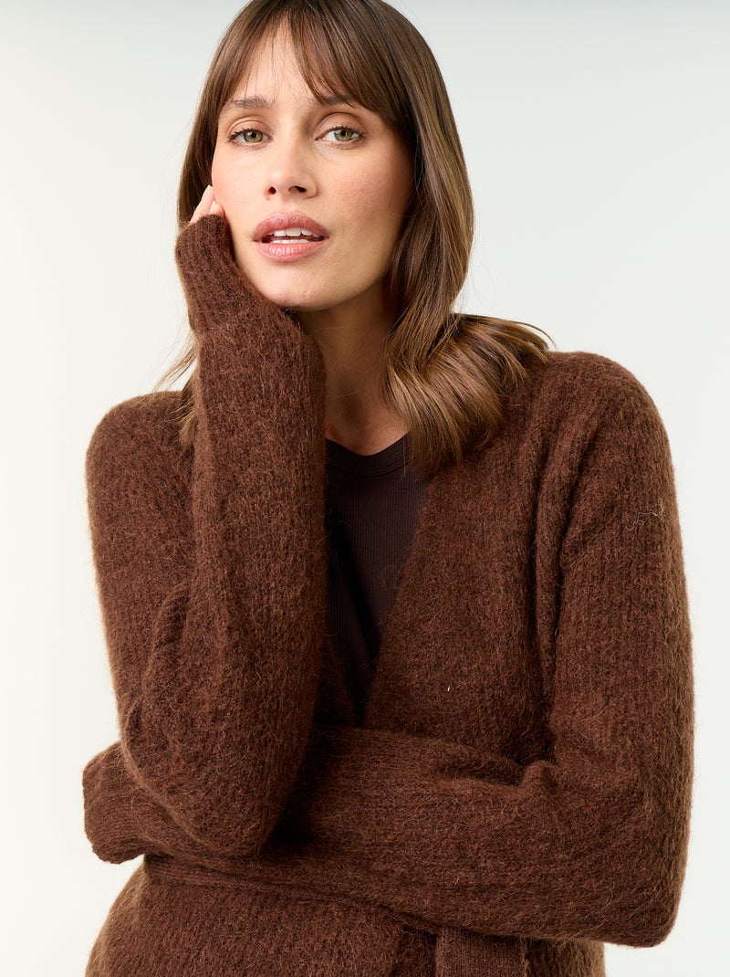 Gilet long de maternité en mohair mélangé Marron - Kiabi