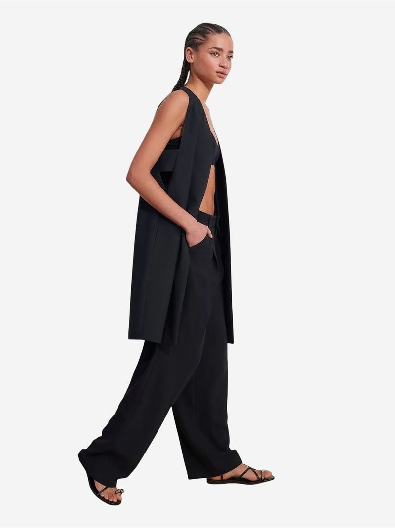 Gilet Long En Crêpe Tissée Avec Découpe Noir - Kiabi
