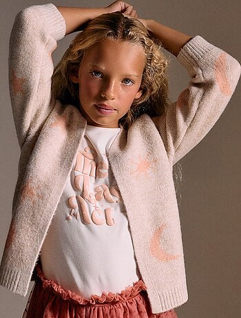 Gilet long en maille avec lurex et broderie