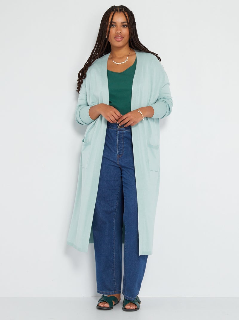 Gilet long en maille Bleu - Kiabi
