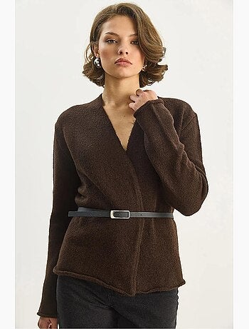 Gilet long en maille côtelée à col en v lucci
