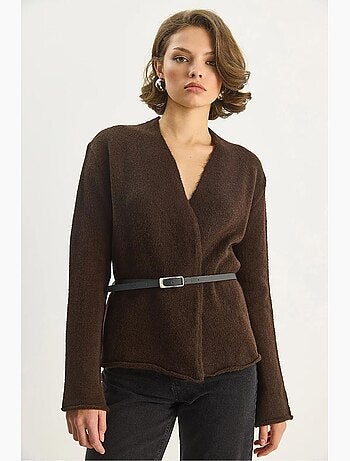 Gilet long en maille côtelée à col en v lucci