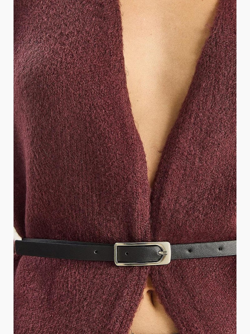 Gilet long en maille côtelée à col en v lucci Rouge bordeaux - Kiabi