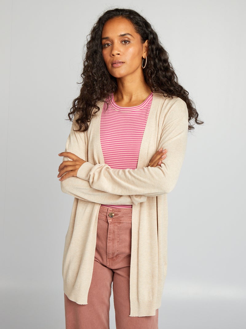 Gilet long en maille fine Beige - Kiabi