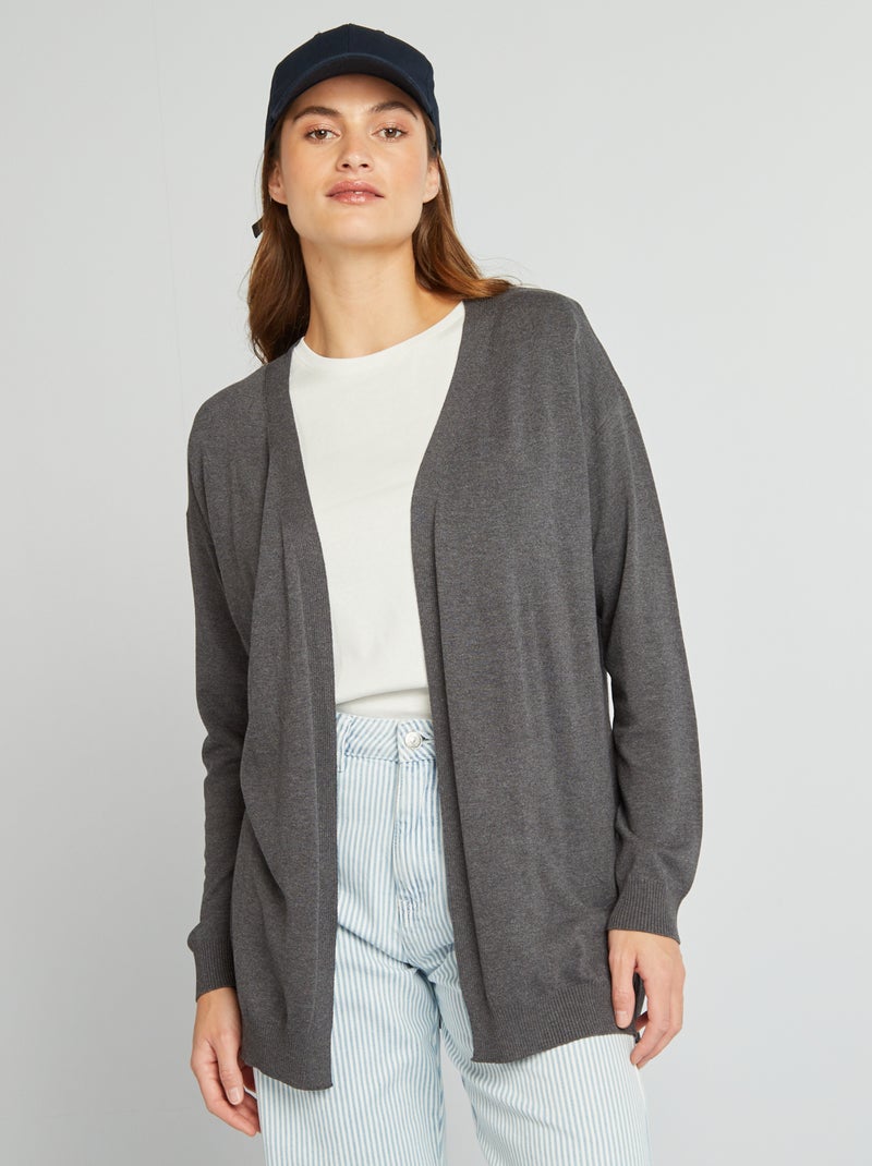 Gilet long en maille fine Gris - Kiabi