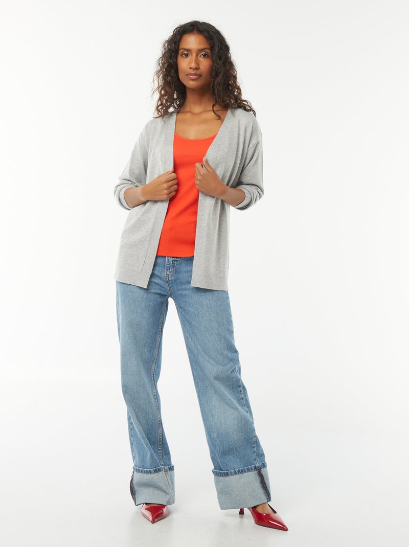 Gilet long en maille fine Gris - Kiabi