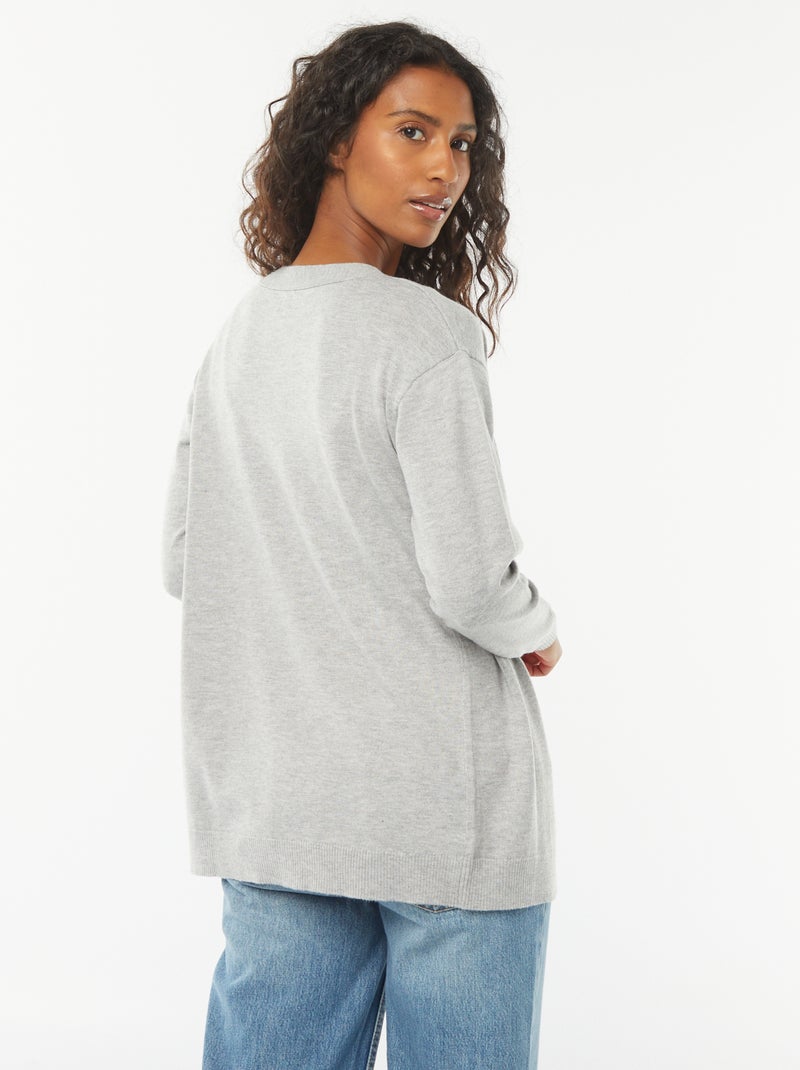 Gilet long en maille fine Gris - Kiabi