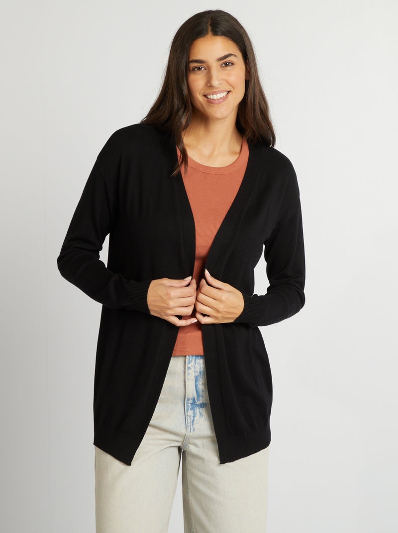 Gilet long en maille fine noir - Kiabi