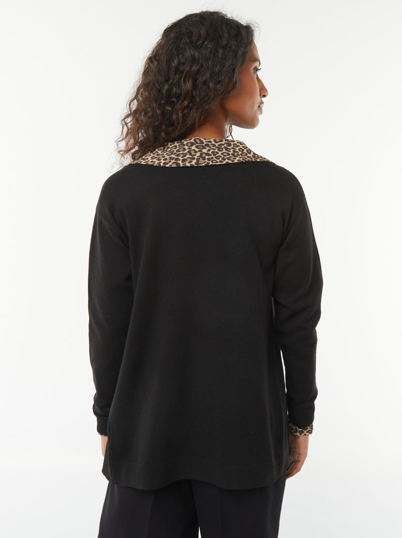 Gilet long en maille fine noir - Kiabi