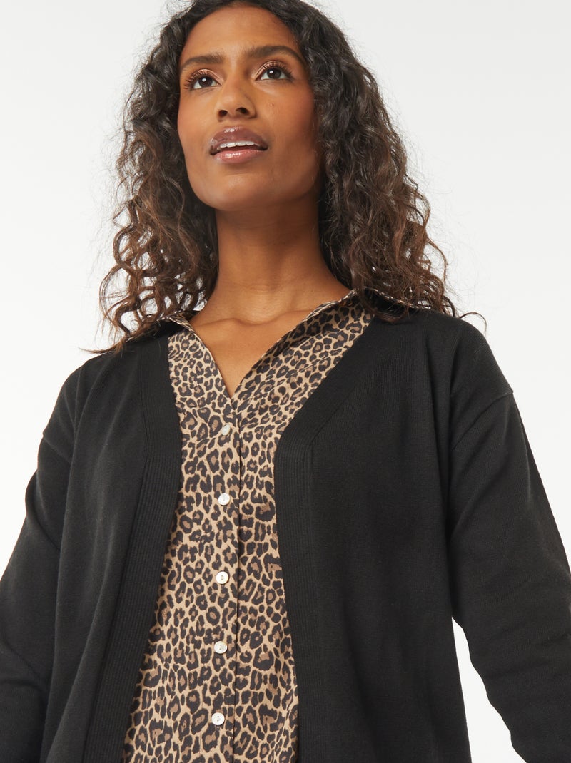 Gilet long en maille fine noir - Kiabi