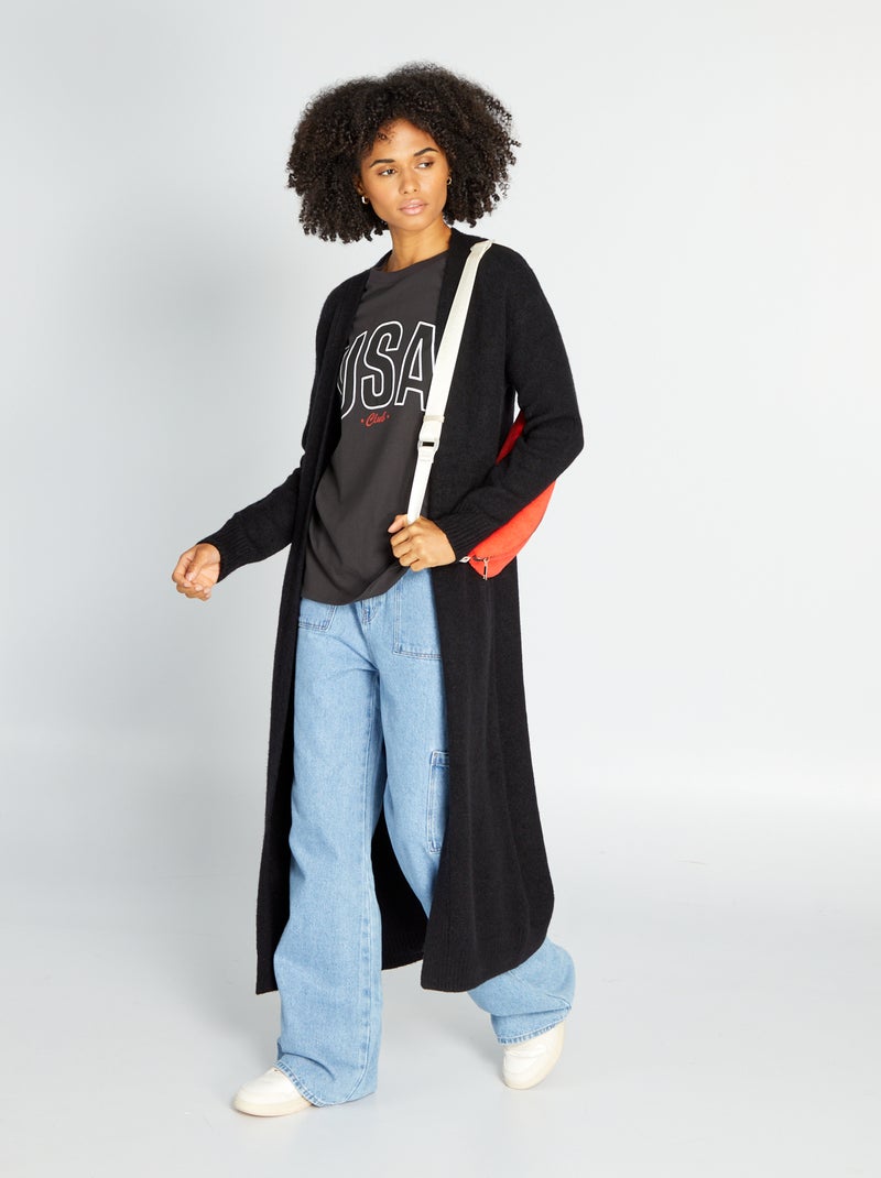 Gilet long en maille Noir - Kiabi