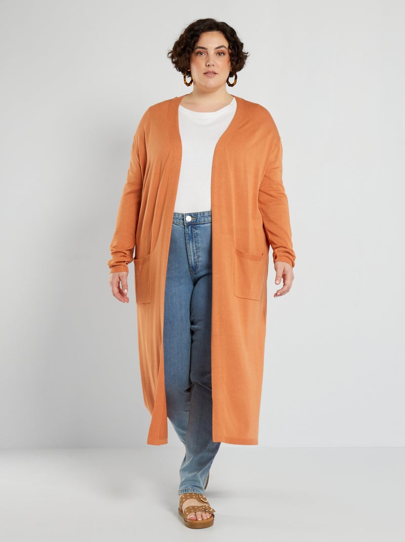 Gilet long en maille Orange - Kiabi