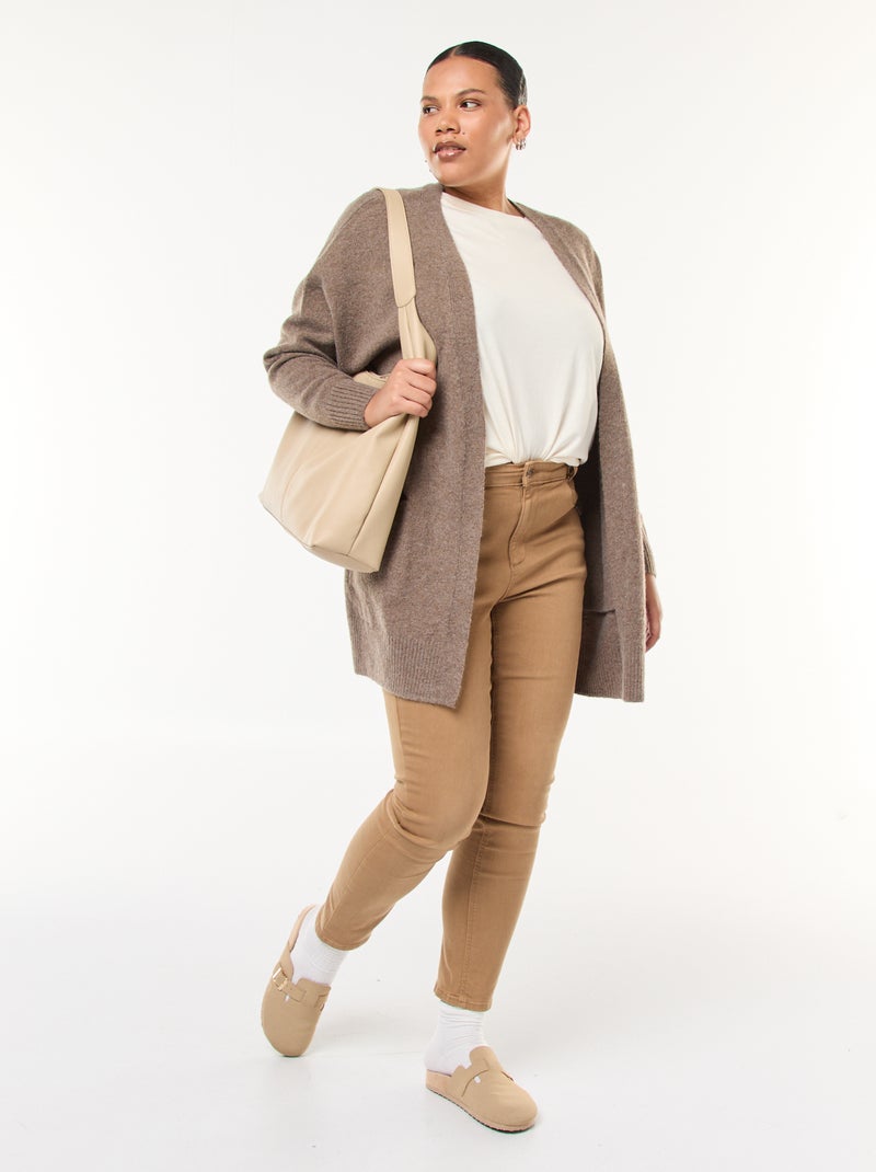Gilet long en maille tricot avec 2 poches Marron - Kiabi
