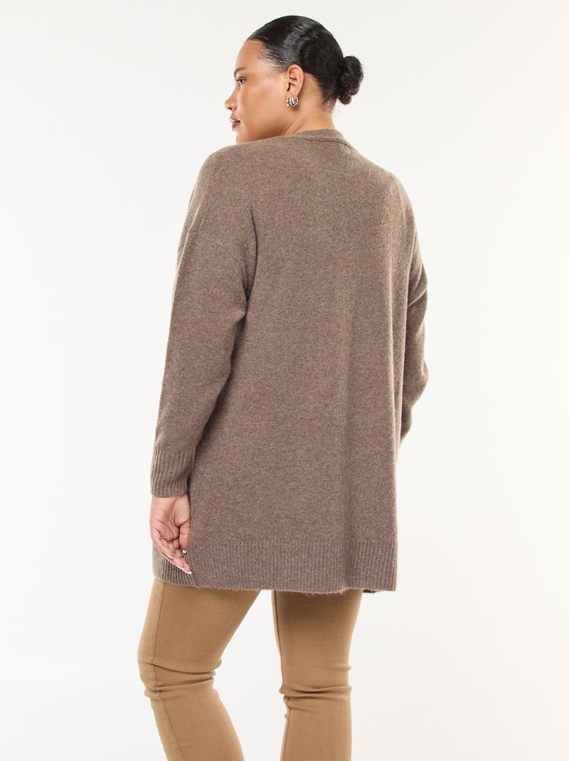 Gilet long en maille tricot avec 2 poches Marron - Kiabi