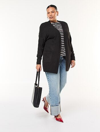 Gilet long en maille tricot avec 2 poches